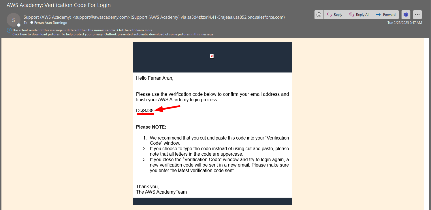 AWS Academy verification code
